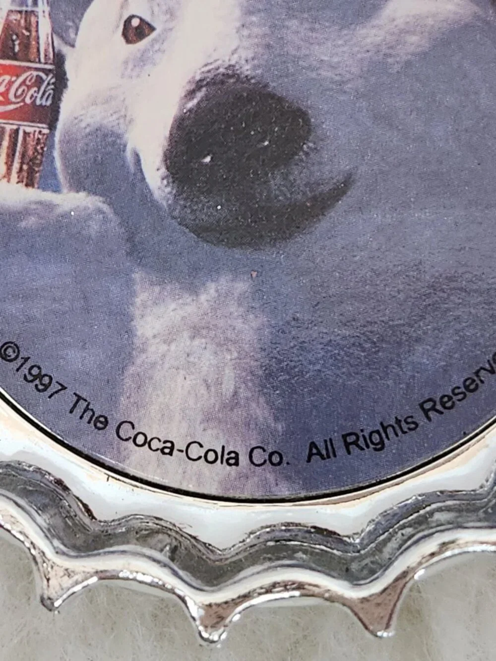 VTG 1997 Coca Cola Polar Bear Bottle Cap Ornament